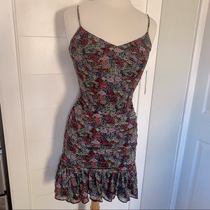 Lulu’s Floral Ruched Ruffle Spaghetti Strap Dress